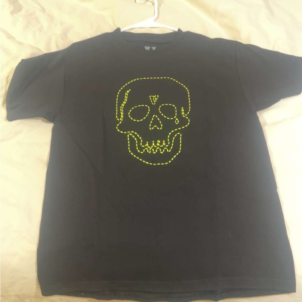 Neighborhood Black Tee with Neon Skull Design